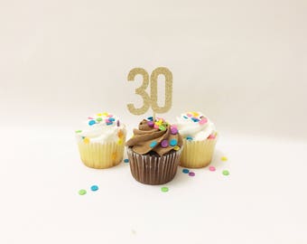 30th birthday Cupcake Topper 12ct thirtieth Birthday Cupcake Toppers Gold Giltter Topper Birthday Party dirty 30 decoration