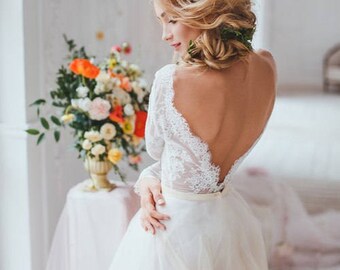 Lavender Blush, Misty Rose, Two Piece Wedding Dress, Alternative Wedding Dress , Long Sleeve Tulle Dress,sexy wedding dress, bridal gowns