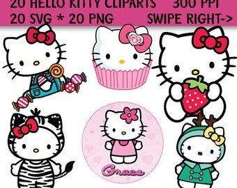 20 Hello Kitty Clip Art, Hello Kitty SVG, Hello Kitty PNG, 300 PPI, Hello Kitty Decoration, Hello Kitty Printable