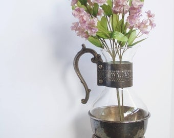 Vintage Coffee Carafe, F.B. Rogers Coffee and Tea Carafe, Vintage Silverplate and Glass Pitcher and Warming Stand