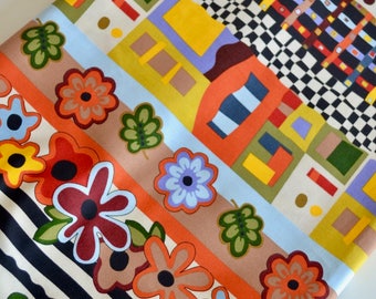 New Cotton Print Fabric Black & Multicolor Floral Graphic Frenetic Design by the Yard