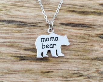 Mama Bear Necklace, gift for her, sterling silver jewelry, mom necklace, for mother, Christmas, birthday day, Mothers day gift, new mom
