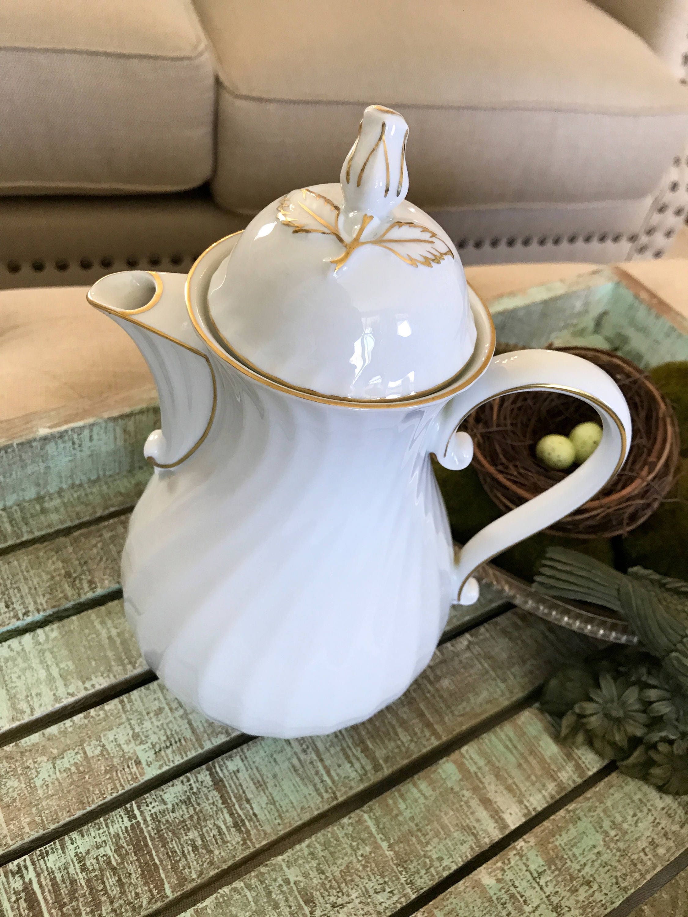 Kaiser Porcelain Teapot Rose and Gold Trim in the