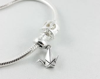 Sterling Silver Origami Paper Crane Pandora Bracelet Charm,Pandora Bracelet,Pandora Charm,Charm Bracelet,First Anniversary Gift for Her