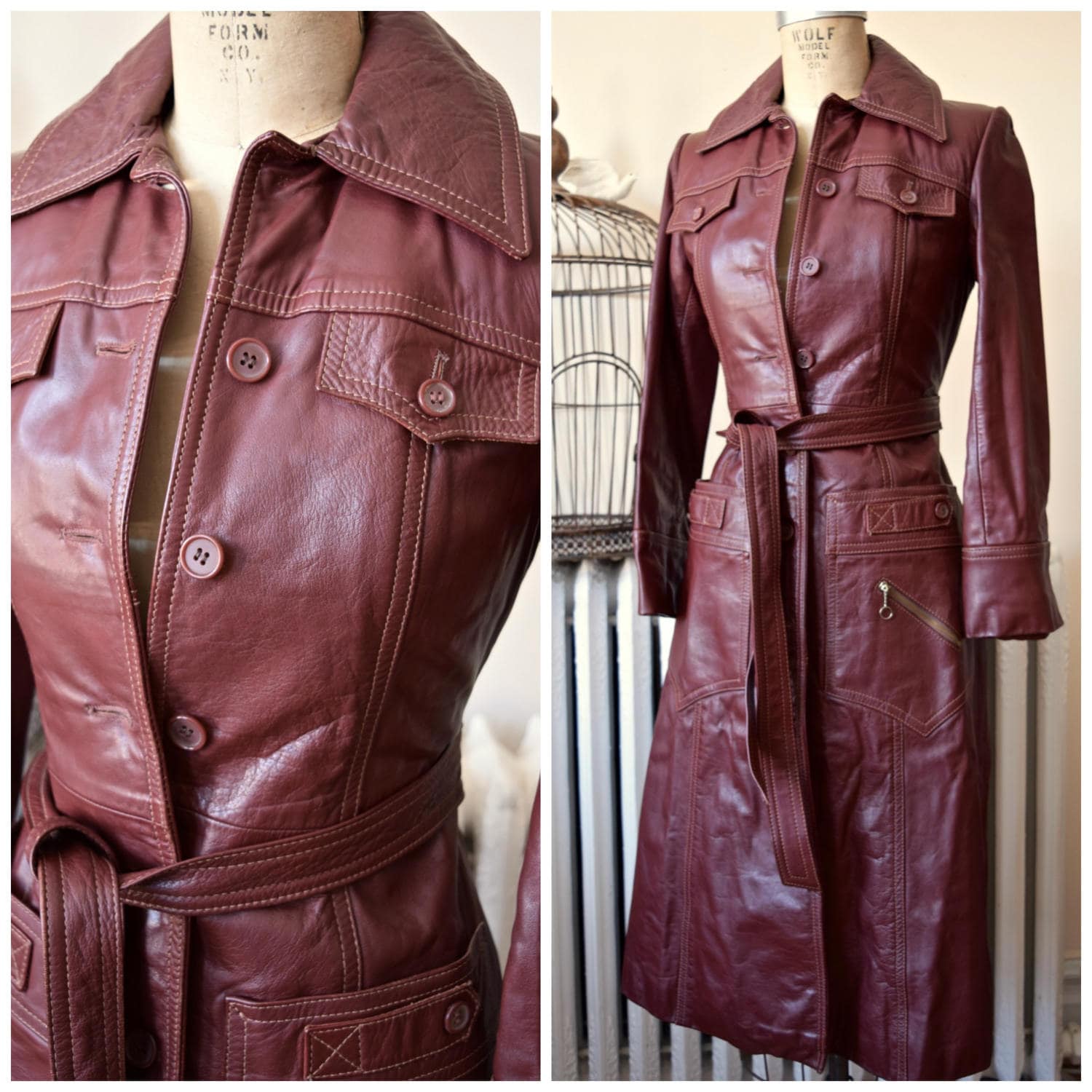 Maggie Vintage 1970's Oxblood Leather Trench Coat