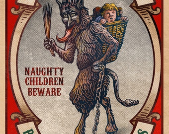 Krampus Matchbox Art- 5" x 7" matted signed print