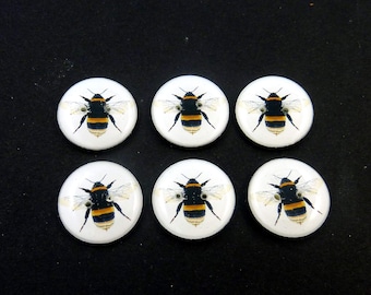 6 Handmade Buttons Bee Buttons. Black and Yellow Bee buttons for Sewing, Knitting, Crochet and Scrap Booking.