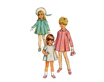1960s Girls Dress and Coat Pattern Pleated Short Dress Peter Pan Collar Coat Easter Spring Simplicity 7562 Size 2 Vintage Sewing Pattern