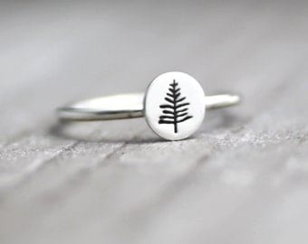 Evergreen Tree Ring, Northwoods Pine Tree Ring, Pine Tree Ring, Tree Stack Ring, Sterling Tree Ring, Silver Stack Ring, Womens Stack Ring