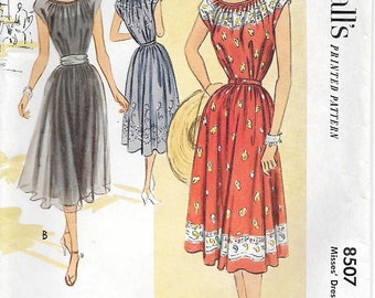 Size 14 UNCUT-McCalls 8507 1950s Lovely Peasant Dress Vintage Sewing Pattern Bust 32
