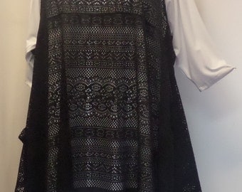 Coco and Juan, Plus Size Top, Lagenlook, Layering, Plus Size Tunic Top, Black Lace, Size 1, Fits 1X,2X Bust to 50 inches