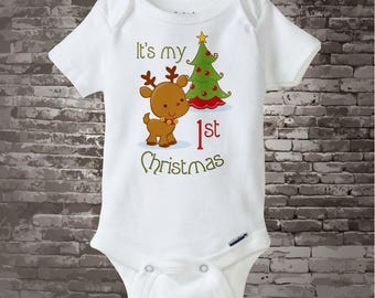 My 1st Christmas Onesie, My First Christmas Shirt, Personalized My 1st Christmas T-Shirt or Onesie, Reindeer Shirt 11212011a