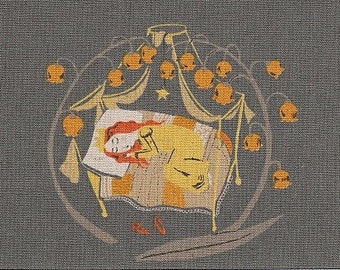 Heather Ross Fabric/Far Far Away 2 Fabric/Sleeping Beauty in Charcoal Fabric/Cotton Linen Fabric