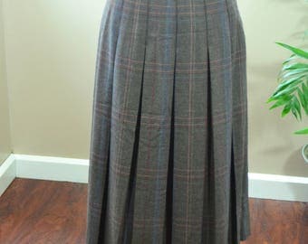 Vintage David N. Plaid Pleated Wool Skirt - S