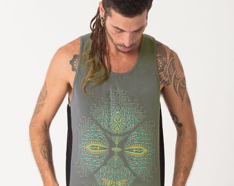 Mens Festival Tank Top, Silk Screen Print, Shamanic Dmt Shirt, Psy Clothing, Uv Clothing