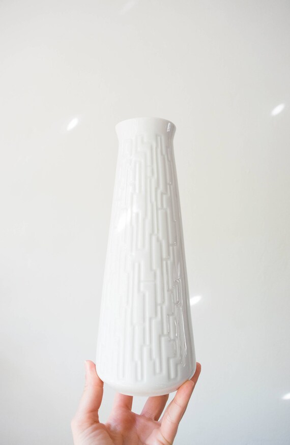 Mid Century Modern Glazed White Porcelain Geometric Vase // Bohemian Home Decor // Winterling Germany