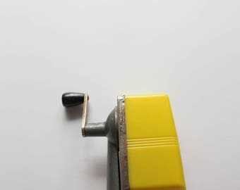 Vintage Yellow Boston Bulldog Wall or Desk Mount Pencil Sharpener 1970s