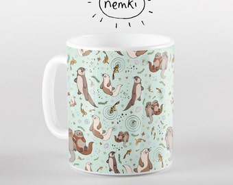 Otter Mug, Sea Otter Ceramic Mug, Otter Pattern Mug, Cute Otter Mug, Otter Illustrated Mug, Otter Coffee Mug, Sea Otter Mugs, Otters