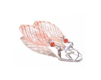 Murano Blown Glass Orange Long Oval Earrings, Sterling Silver Leverbacks, Venetian Glass Jewelry, Hollow Glass Earrings, Clip Ons for Women