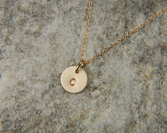 Gold Initial Necklace 7 mm Solid Gold Necklace 14K Gold Disc Necklace Dainty Gold Necklace Personalized Necklace Gold