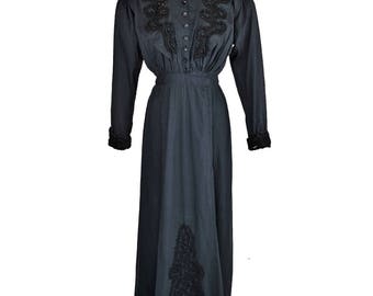 Antique Edwardian Dress // Amazing Soutache // Black // S/M