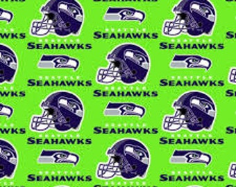 NFL Fabric, Seattle Seahawks Football, Lime Green Cotton Broadcloth Fabric - By the Half Yard