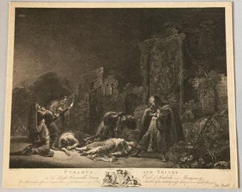 Antique Large Folio Copper Plate Engraving, Published C1768, London, Engraved Pierre Charles Canot after Leonard Bramer, Pyramus and Thisbe
