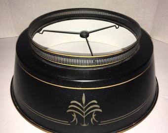 Vintage Black Large Tole Toleware Lamp Shade Mid Century Bouillotte Metal Lampshade