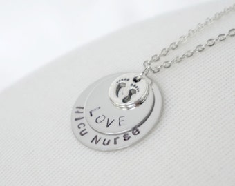 Nicu Nurse Gift Necklace Hand Stamped Disk Birthing Jewelry
