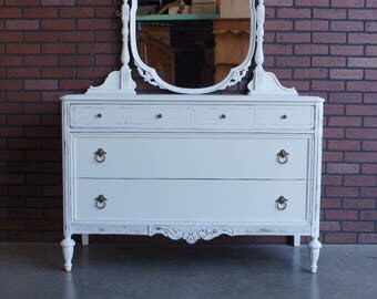 Antique Chest of Drawers With Mirror / Shabby Cottage Chic Chest of Drawers / Parisian Dresser ~ Paint To Order