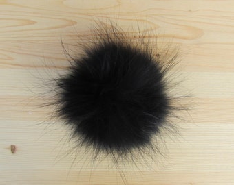 Pompon noir en fourrure pour tuque et bonnet