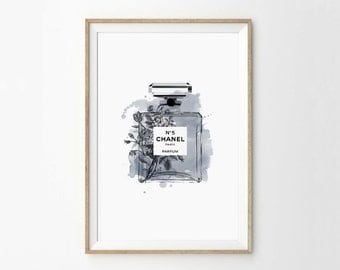 Number 5 Perfume Bottle Print - Coco Art Print - Perfume Bottle Print - Watercolour Print