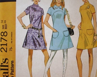 1960s Dress Pattern / McCalls 2178 / Yoked A Line Dress / Vintage Sewing Pattern /UNCUT/ Bust 36