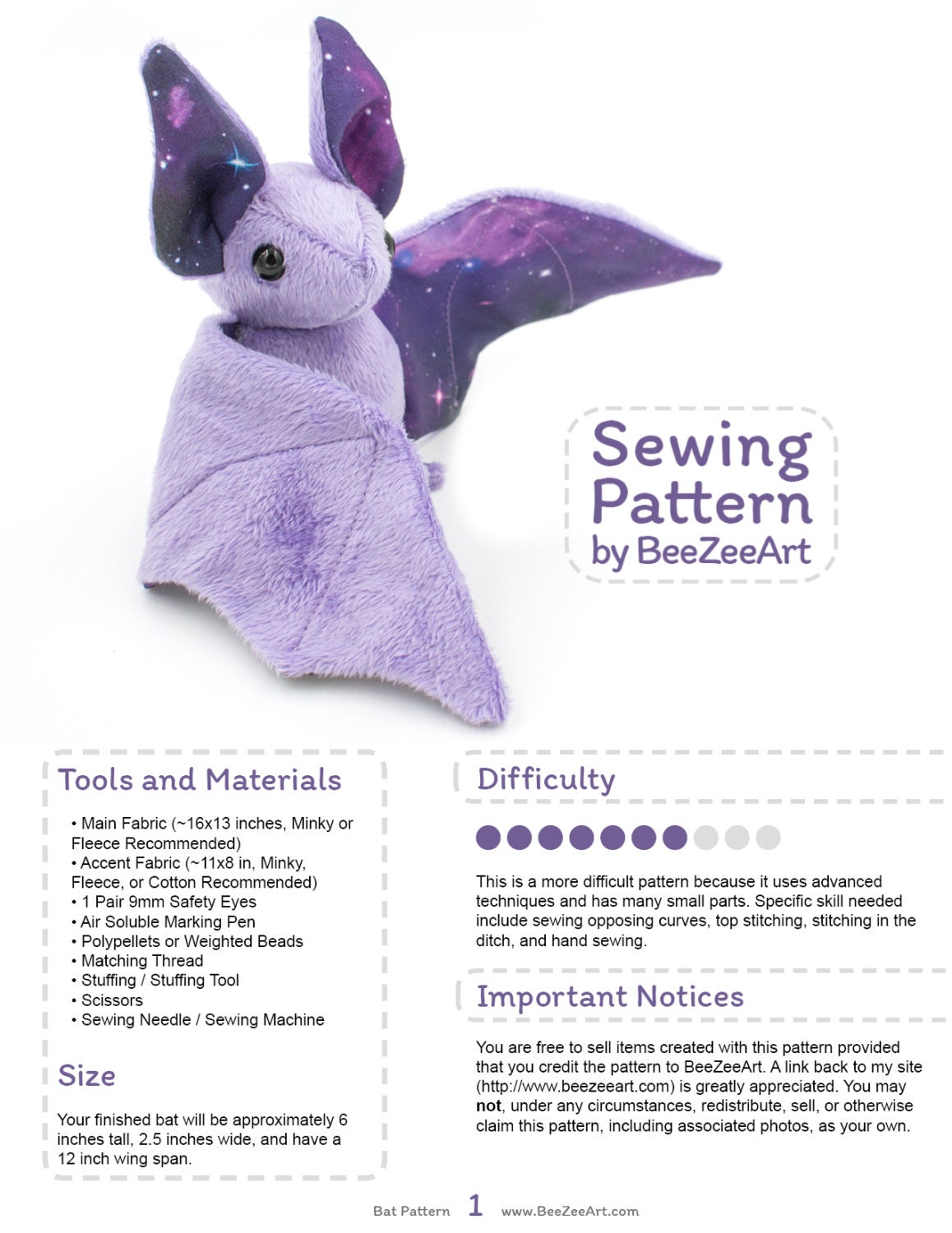 Printable Bat Plush Pattern
