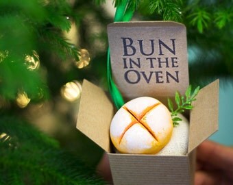 Christmas Ornament Pregnancy Announcement "Bun in the Oven" Custom, Baby, Gender Reveal, Unique, Stocking, For Him, For Her, Grandma Grandpa