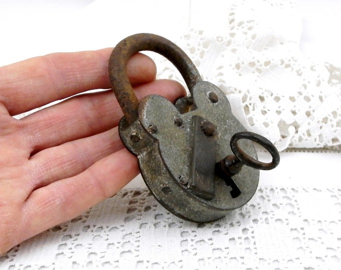 Large Antique Working French Padlock with 1 Working Key, Steampunk Decor, Industrial Decor, Retro, Vintage, Interior, Lock, Punk, Collection