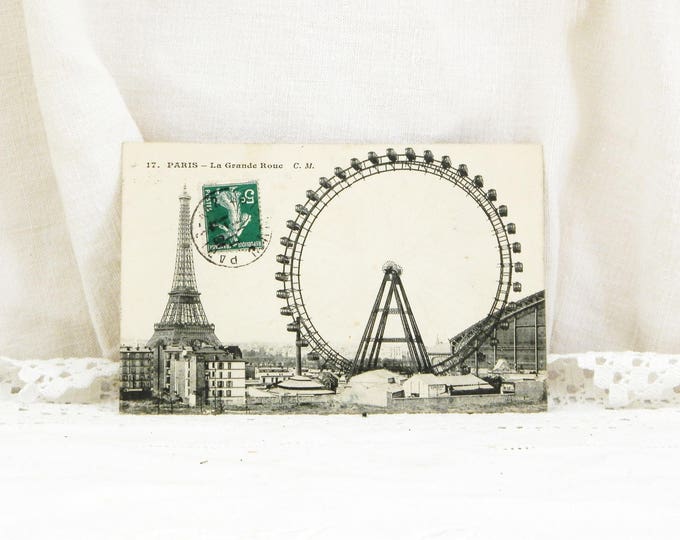 Rare Antique French Black and White Postcard Eiffel Tower and the Big Wheel 1911 Paris, French Decor, Shabby, Chateau, Decor, Parisian