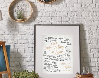 Can't Help Falling In Love//Elvis Presley//1st Anniversary//Wedding song lyrics//Wedding song print//Anniversary Gift//Wedding Gift