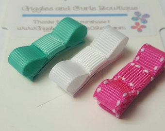 Pink, aqua and white hair clip set - baby hair clips - baby hair bows - small hair bows - newborn hair clips - newborn hair bows