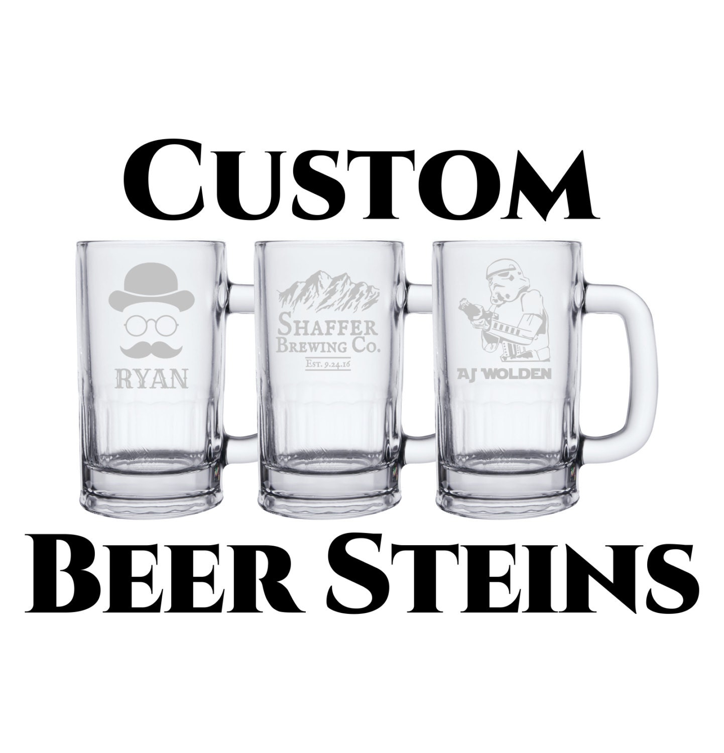 Custom Beer Stein Mug 16oz Glass Beer Mug Customized