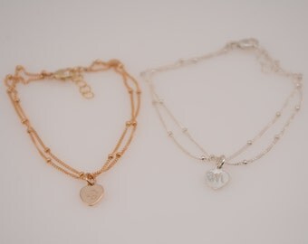 Double wrap bracelet, Delicate initial bracelet. Gold filled bracelet, Silver bracelet