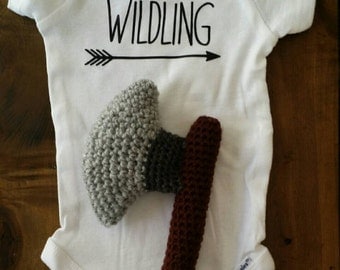 Crochet baby rattle sword , battle single or double blade axe Game of Thrones Baby