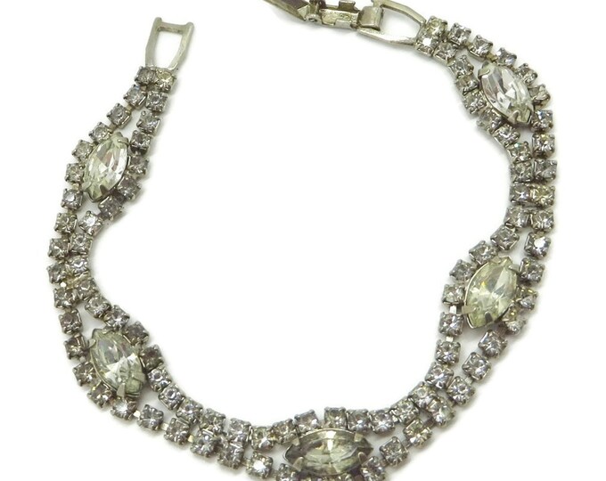 Weiss Marquise Bracelet - Vintage Rhinestone Bracelet - Double Row Chaton Marquise Rhinestones Bridal Jewelry, Gift for Her