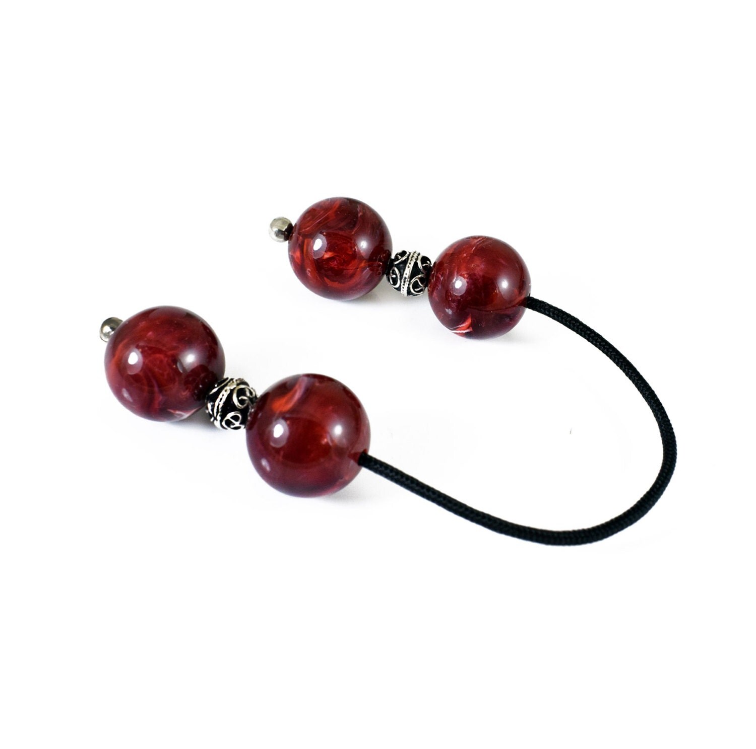 Begleri Worry Beads Dark Red Round Beads Silver tone Metal