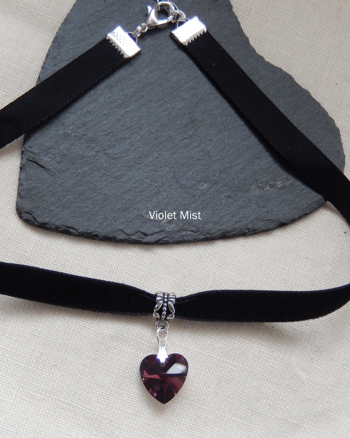 Black Velvet 9mm Choker/Necklace with Foil Back Purple Crystal