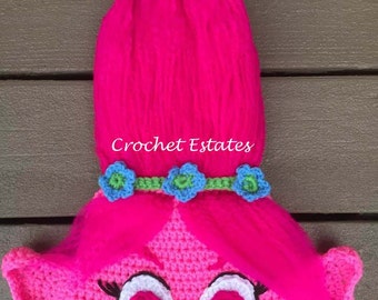 Troll Hat, Crochet Troll Beanie, Birthday Gift, Kid's Beanies, Kid's Hats, Adult Troll Beanie, Pink Troll Hat, Poppy Troll Hat