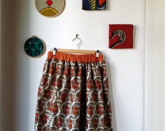 light blue wax skirt/african fabric midi skirt/full skirt/elastic waist skirt/jupe femme/african fashion/knee lenght skirt/jupe wax