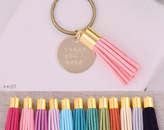 Gamma Phi Beta Sorority Keychain, Personalized GPhi Sorority Key Chain, GPhiB Sorority Tassel Keychains, Big Little Keychain
