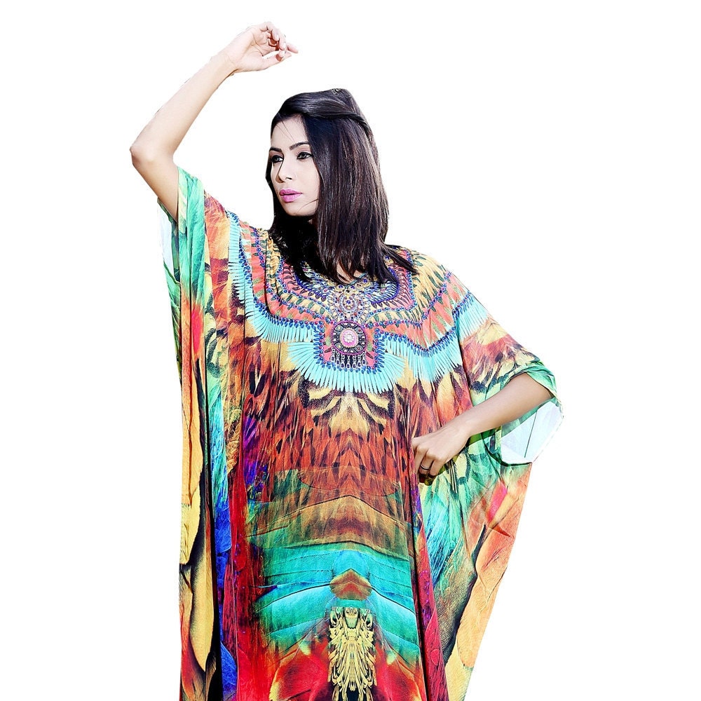 New Silk kaftan look & feel embroider crystal beaded kaftan