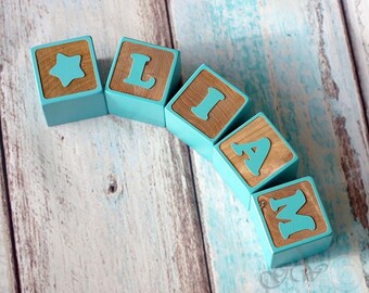 Personalized Wood Name Blocks, Alphabet Baby Custom Letters Wooden Toy, Natural Nursery Home Decor